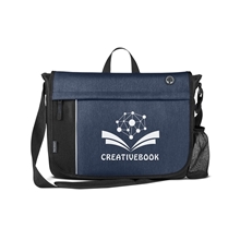 aerial view a heather navy blue prime line austin nylon collection messenger bag, image 1 of 2