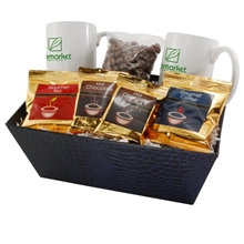 a group of tray w / mugs and choc peanuts