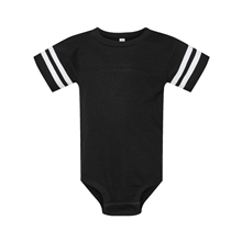 aerial view a black solid/ white rabbit skins infant football bodysuit, image 1 of 3