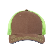 aerial view a field khaki/ neon yellow dri duck canvas hudson trucker hat, image 1 of 4