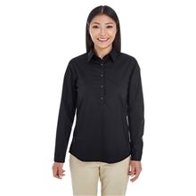 aerial view a black devon jones ladies perfect fit(tm) half - placket tunic top, image 1 of 4