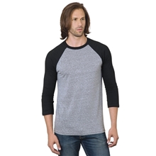 a athletic grey/ black bayside unisex three - quarter sleeve raglan t - shirt