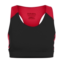 aerial view a black/ red augusta sportswear ladies all sport sports bra, image 1 of 3