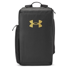 aerial view a black/ mt gold under armour - contain medium convertible duffel backpack, image 1 of 10