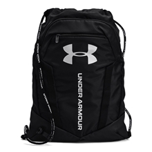 aerial view a black/ m silver under armour - undeniable drawstring backpack, image 1 of 7