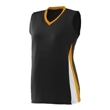 a black/ gold/ white augusta sportswear girls tornado jersey