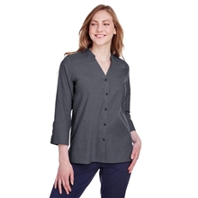 a group of devon jones ladies crown collection(r) stretch pinpoint chambray three - quarter sleeve blouse
