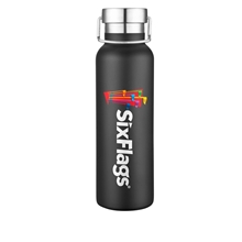 aerial view a matte black 20 oz double wall stainless steel bottle, image 1 of 3