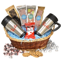 a brown premium mug gift basket - hershey kisses
