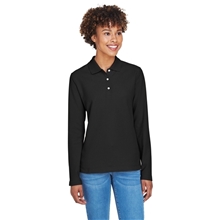 aerial view a black devon jones ladies pima piqu long - sleeve polo - all, image 1 of 7