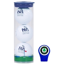 a group of bridgestone treo 3 golf ball tube with hat clip