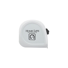 aerial view a solid white 10- foot retractable steel tape measure, image 1 of 3