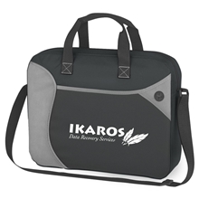 aerial view a black with black and gray trim wave non - woven briefcase / messenger bag, image 1 of 2