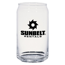 aerial view a clear 16 oz ale can shaped glass cup, image 1 of 2