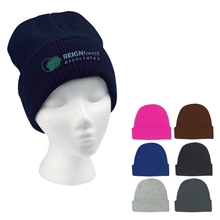 aerial view a group of acrylic knit beanie with cuff, image 1 of 2