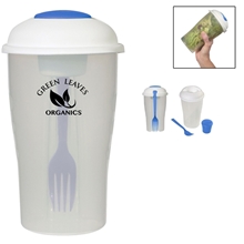 a group of salad shaker set with fork storage lid