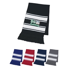 a group of two - tone knit scarf with fringe