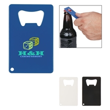 aerial view a group of credit card shaped wallet bottle opener, image 1 of 2