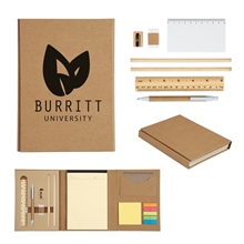 a group of eco - inspired tri - fold stationery set