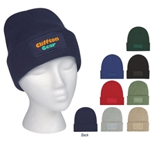 a group of patch rpet knit beanie with cuff