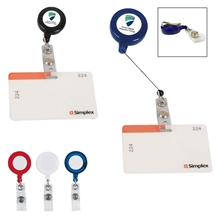 a group of retractable badge holder with laminated label