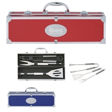a group of bbq set in aluminum case