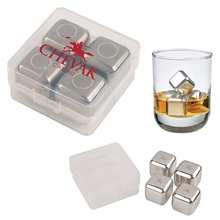 aerial view a group of branded stainless steel ice cubes, image 1 of 2