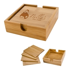a group of promotional square bamboo custom coaster set - bulk