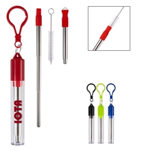 a group of collapsible stainless steel straw kit