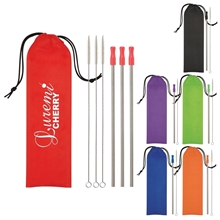 aerial view a group of 3- pack stainless steel straw kit, image 1 of 2