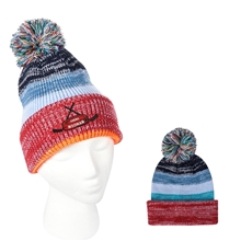 aerial view a group of aura pom beanie with cuff, image 1 of 2
