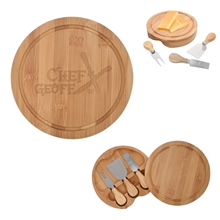 aerial view a group of 3- piece bamboo cheese server kit, image 1 of 2