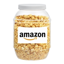 a clear large plastic jar - caramel popcorn