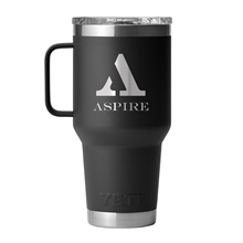 aerial view a black yeti(r) rambler(r) 30 oz travel mug with stronghold(tm) lid, image 1 of 5