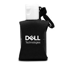 aerial view a black 1 oz hand sanitizer w / neoprene sleeve, image 1 of 2