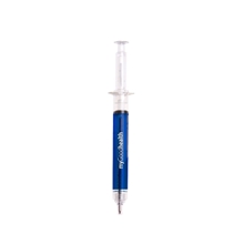 aerial view a blue syringe click ball pen, image 1 of 2