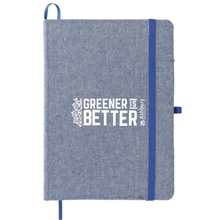 aerial view a blue 5 x 7 fsc(r) recycled cotton bound notebook, image 1 of 7