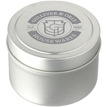 aerial view a silver zen tea 2.7oz mini tin candle, image 1 of 6