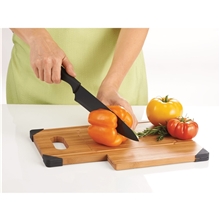 a group of bamboo cutting board with knife