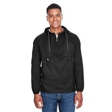 aerial view a black harriton adult packable nylon jacket - all, image 1 of 4