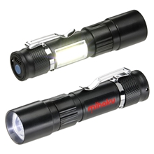 aerial view a black sentinel rechargeable cob worklight led flashlight, image 1 of 5