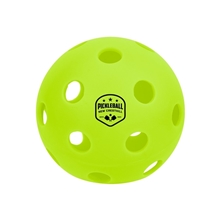 aerial view a lime green pickleball 26- hole indoor ball, image 1 of 2