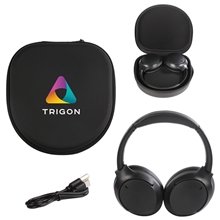 aerial view a black pulse active noise canceling headphones, image 1 of 7