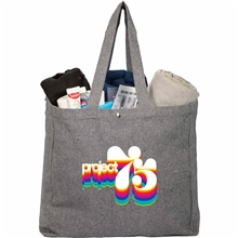 aerial view a navy eon 5oz recycled cotton tote, image 1 of 5