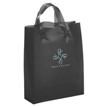 aerial view a black lily frosted plastic flexo ink tote bag - 8 x 10, image 1 of 2