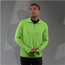 aerial view a apple heather (653) mens taza performance knit quarter zip with thumb holes, image 1 of 4