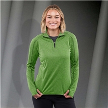 aerial view a apple heather (653) womens taza performance knit quarter zip with thumb holes, image 1 of 6