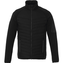 aerial view a black/black (995) mens banff hybrid insulated puffer jacket, image 1 of 4