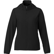 aerial view a black womens toba packable jacket, image 1 of 4