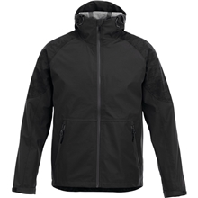 aerial view a black (995) mens index waterproof softshell rain jacket with hood, image 1 of 3